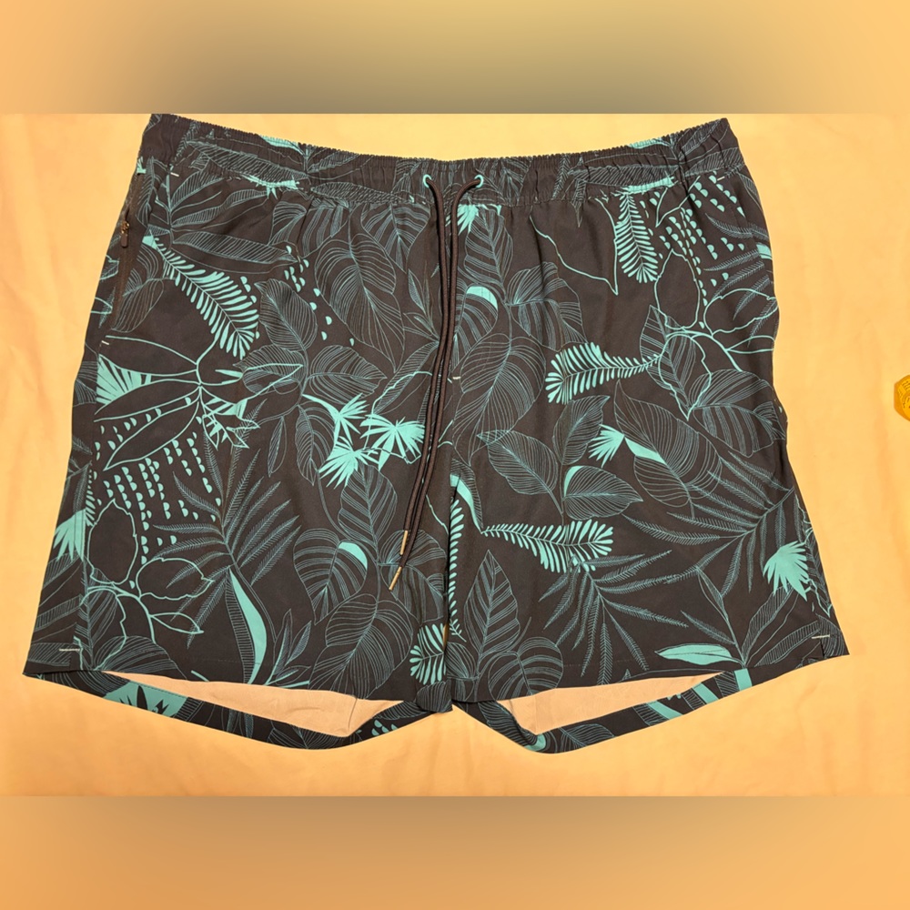 Good Fellow turquoise & black swim trunks with built in long shorts, XXL